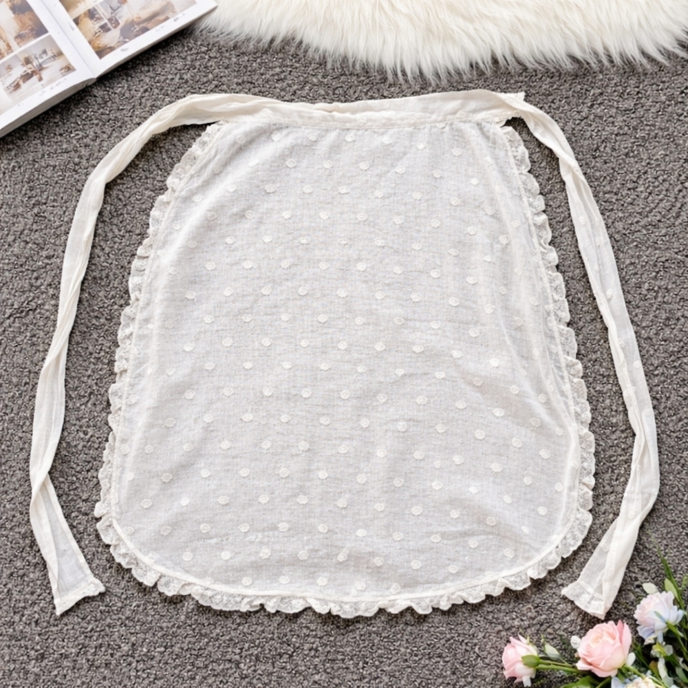 Antique Vintage Tissue Thin Cotton Swiss Dot Off-White Lace Apron